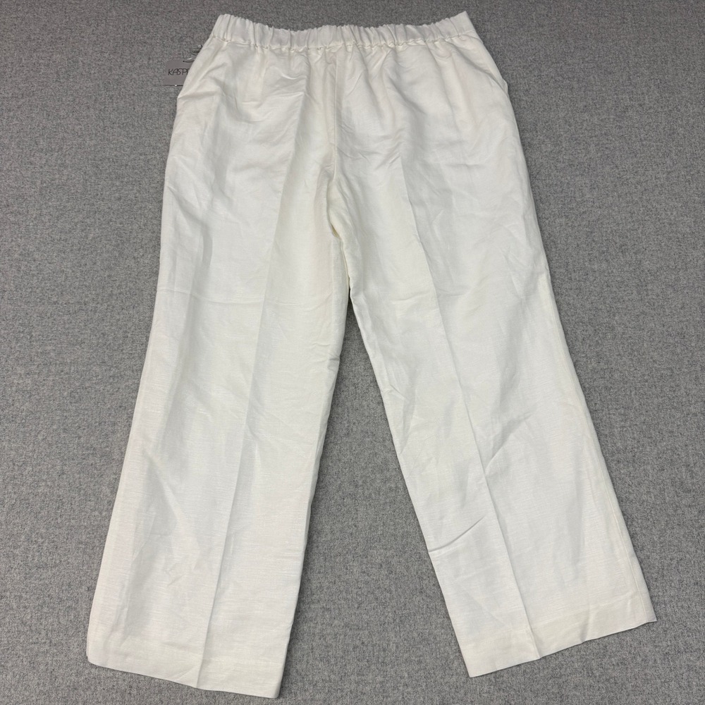 Kasper Linen Blend Wide Leg Trousers XL White Elastic Waist Pockets NWT - Picture 10 of 11